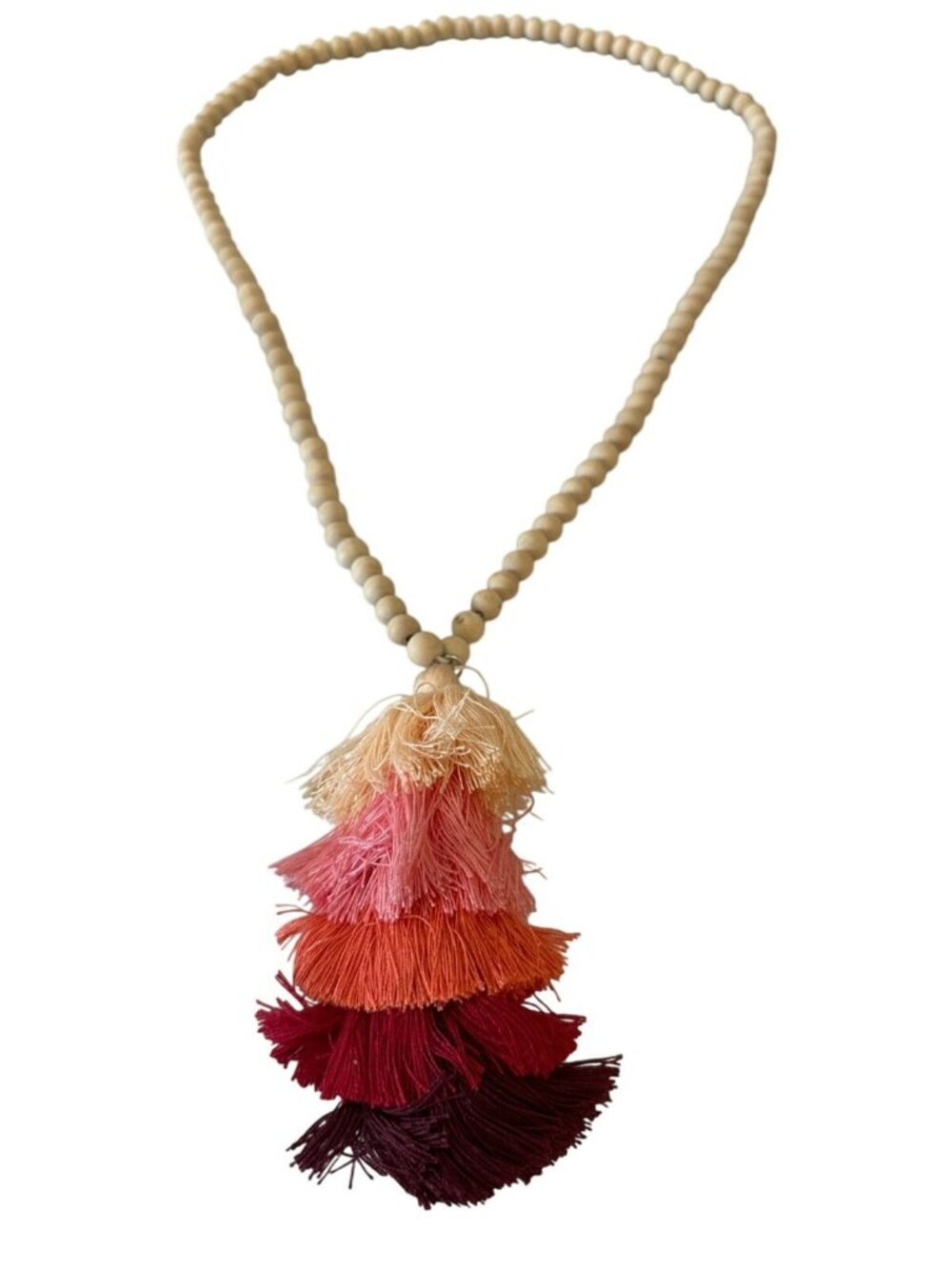 Wood Bead Necklace Multicolor Tassel Pendant In Beige Pink Boho Colorful